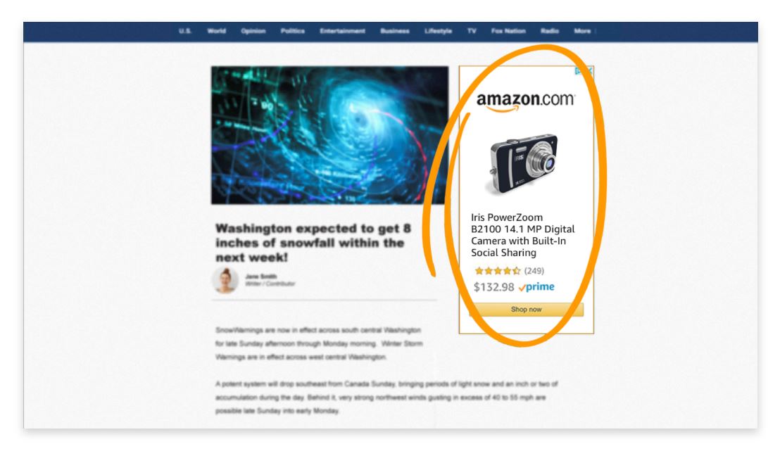 Example of Amazon sponsored display ad on news site