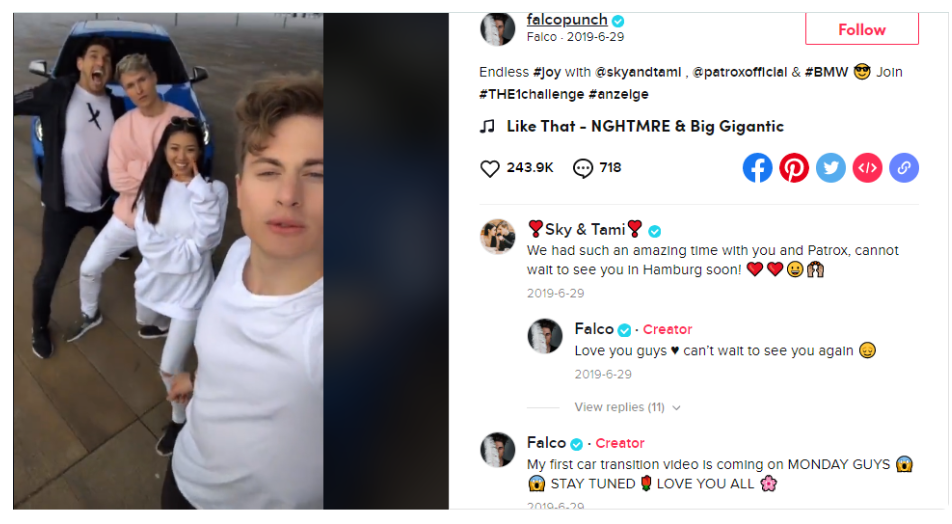 Falcopunch promoting BMW #THE1Challenge on TikTok