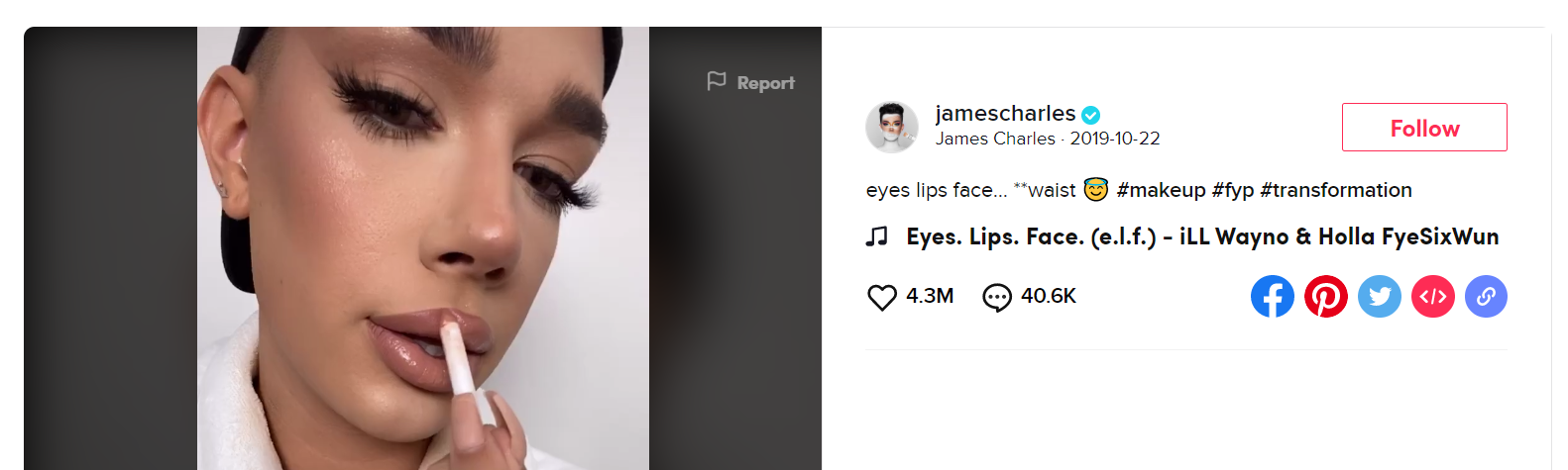 Influencer James Charles promoting e.l.f on TikTok