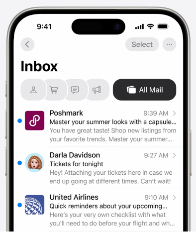 iOS 18 screenshot email example