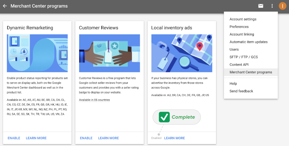 how to enable local inventory ads in merchant center